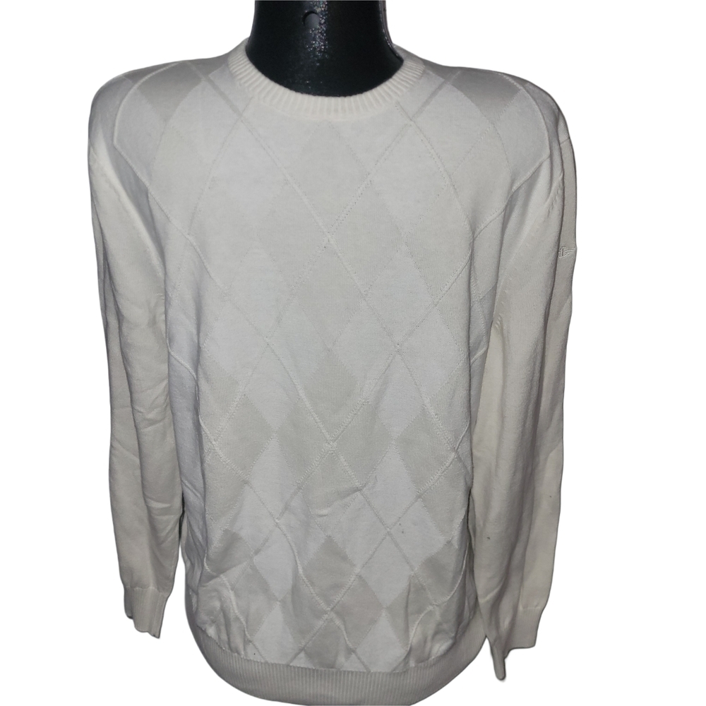 Dockers Men's Two Tone White Argyle Light Classic Preppy Sweater M
